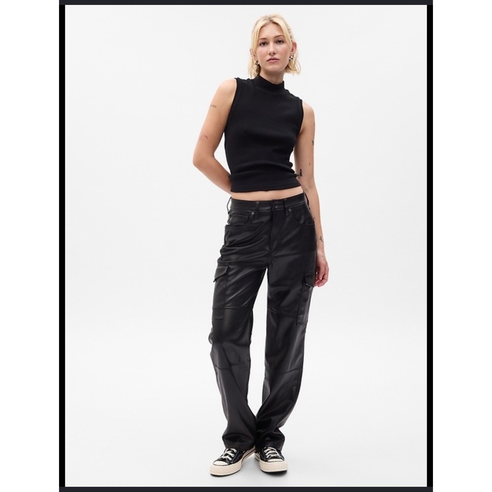 Gap Cargo Pants Womens 27 4P High Rise 90s Vegan Leather Black Utility Edgy